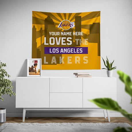 Pixsona Los Angeles Lakers Skyline Tapestry | Personalized | Custom