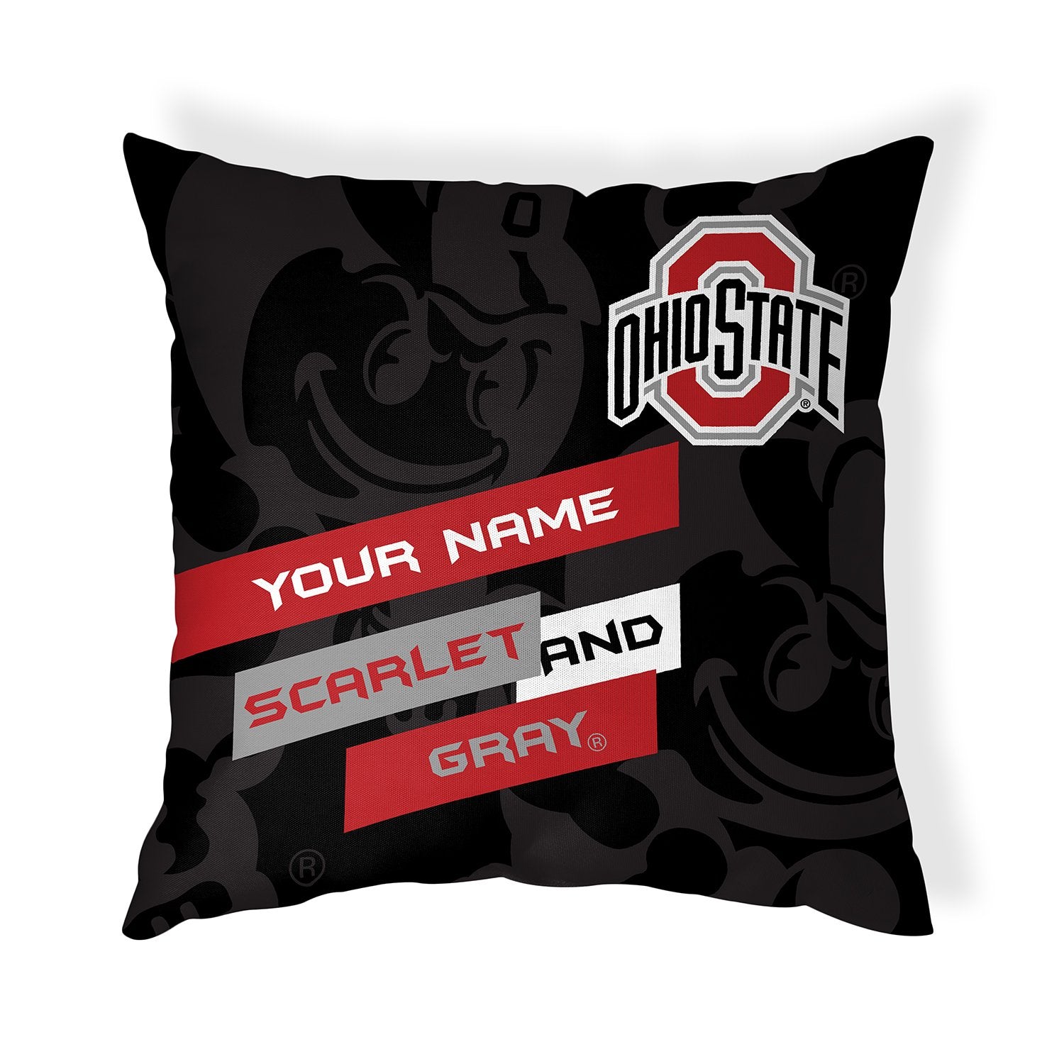 Pixsona Throw Pillows Licensed Ohio State Buckeyes Scarlet and Gray Throw Pillow | Personalized | Custom