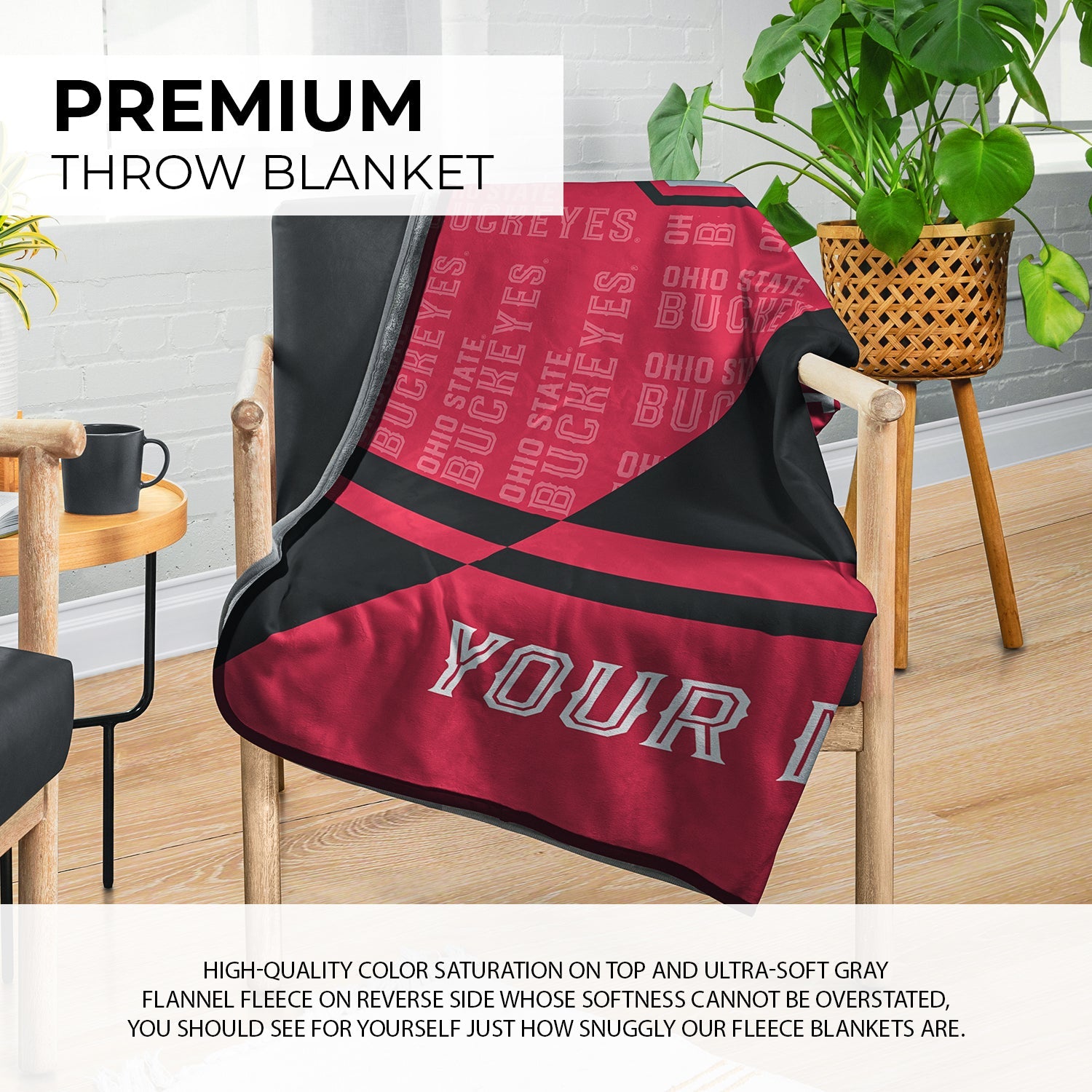 Pixsona Pixel Fleece Licensed Ohio State Buckeyes Split Pixel Fleece Blanket | Personalized | Custom