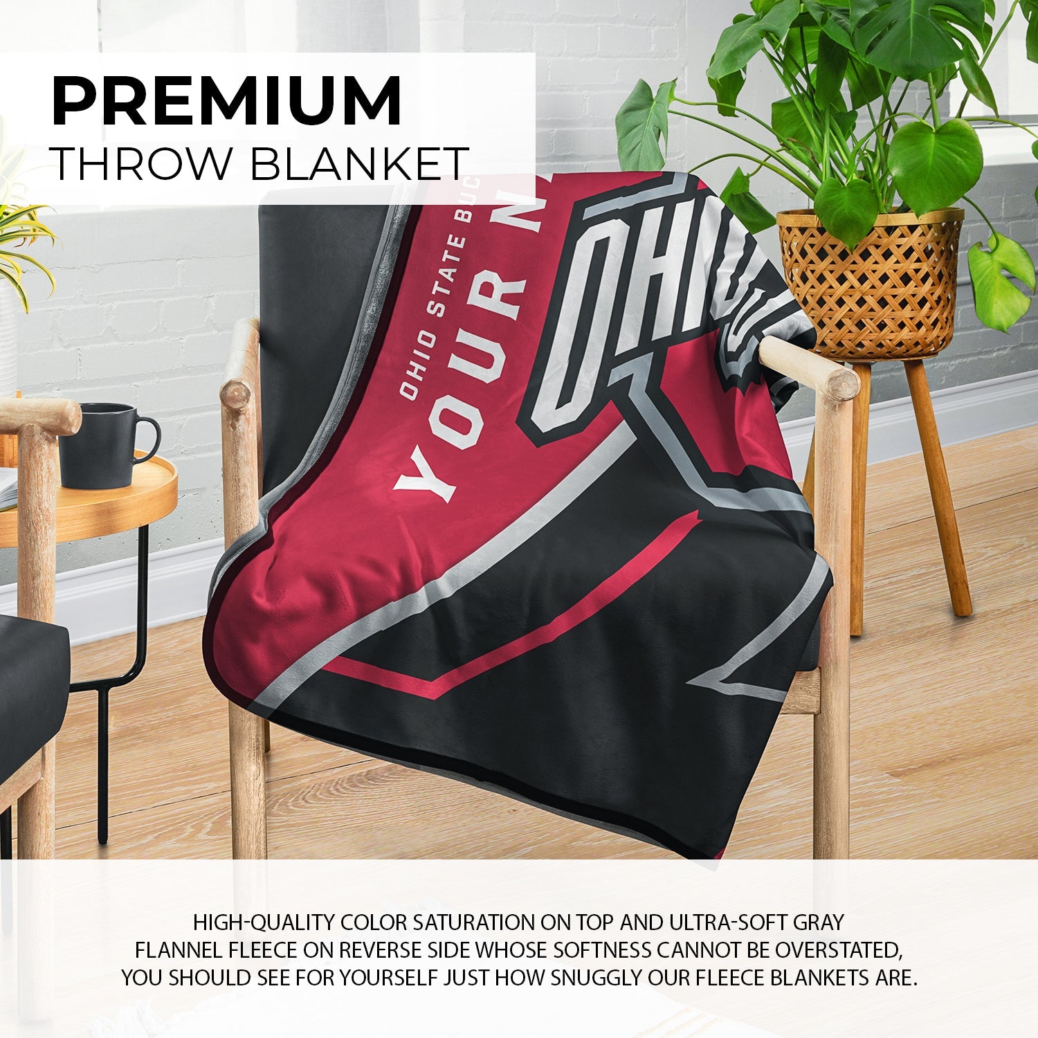 Pixsona Pixel Fleece Licensed Ohio State Buckeyes Glow Pixel Fleece Blanket | Personalized | Custom