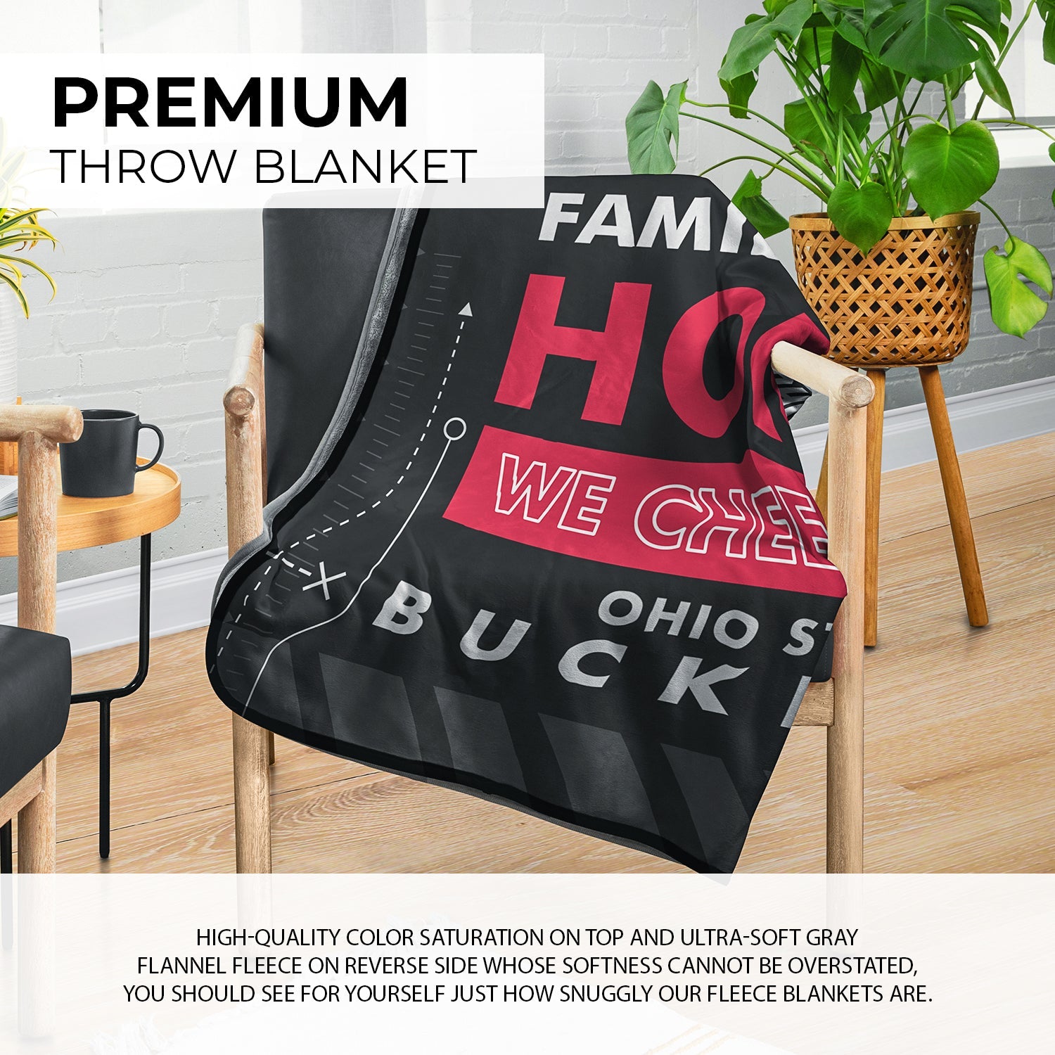 Pixsona Pixel Fleece Licensed Ohio State Buckeyes Cheer Pixel Fleece Blanket | Personalized | Custom