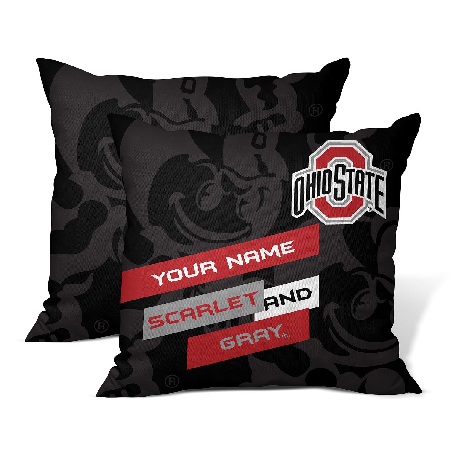 Pixsona Throw Pillows Licensed Ohio State Buckeyes Scarlet and Gray Throw Pillow | Personalized | Custom