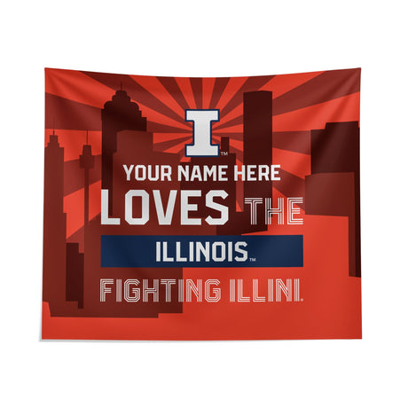 Pixsona Illinois Fighting Illini Skyline Tapestry | Personalized | Custom