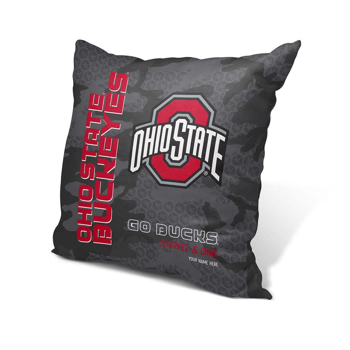 Ohio State Buckeyes Dark Camo Throw Pillow, Personalized