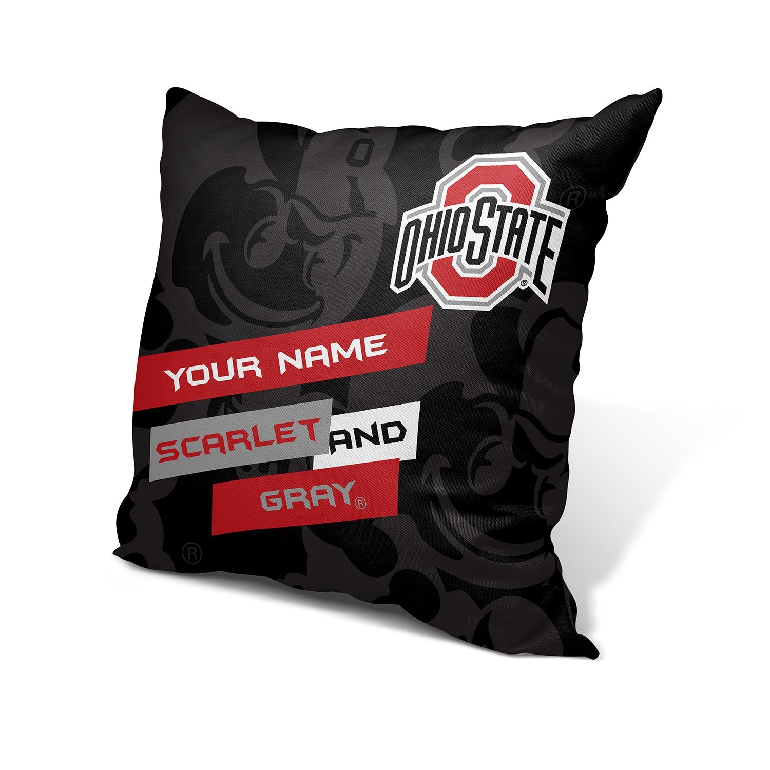 Pixsona Throw Pillows Licensed Ohio State Buckeyes Scarlet and Gray Throw Pillow | Personalized | Custom