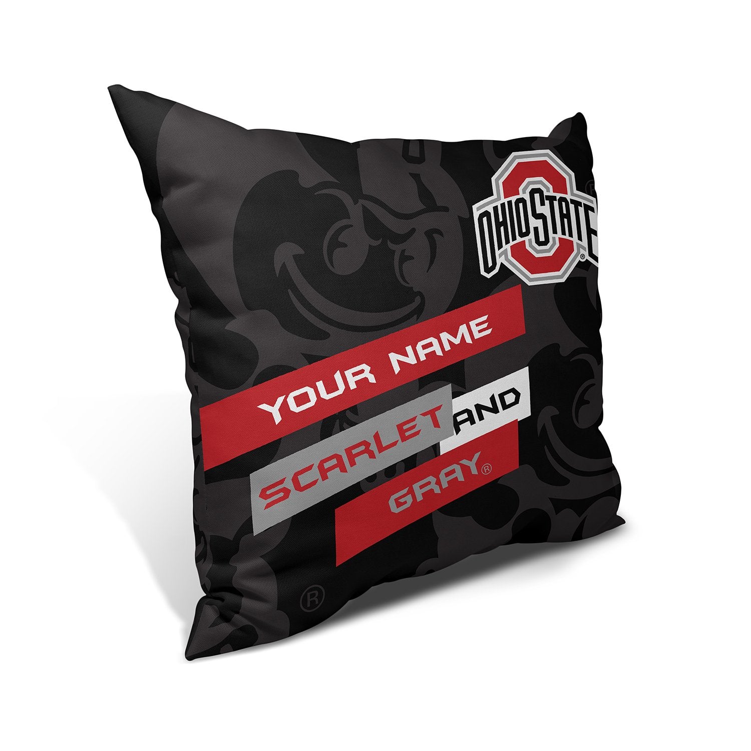 Pixsona Throw Pillows Licensed Ohio State Buckeyes Scarlet and Gray Throw Pillow | Personalized | Custom