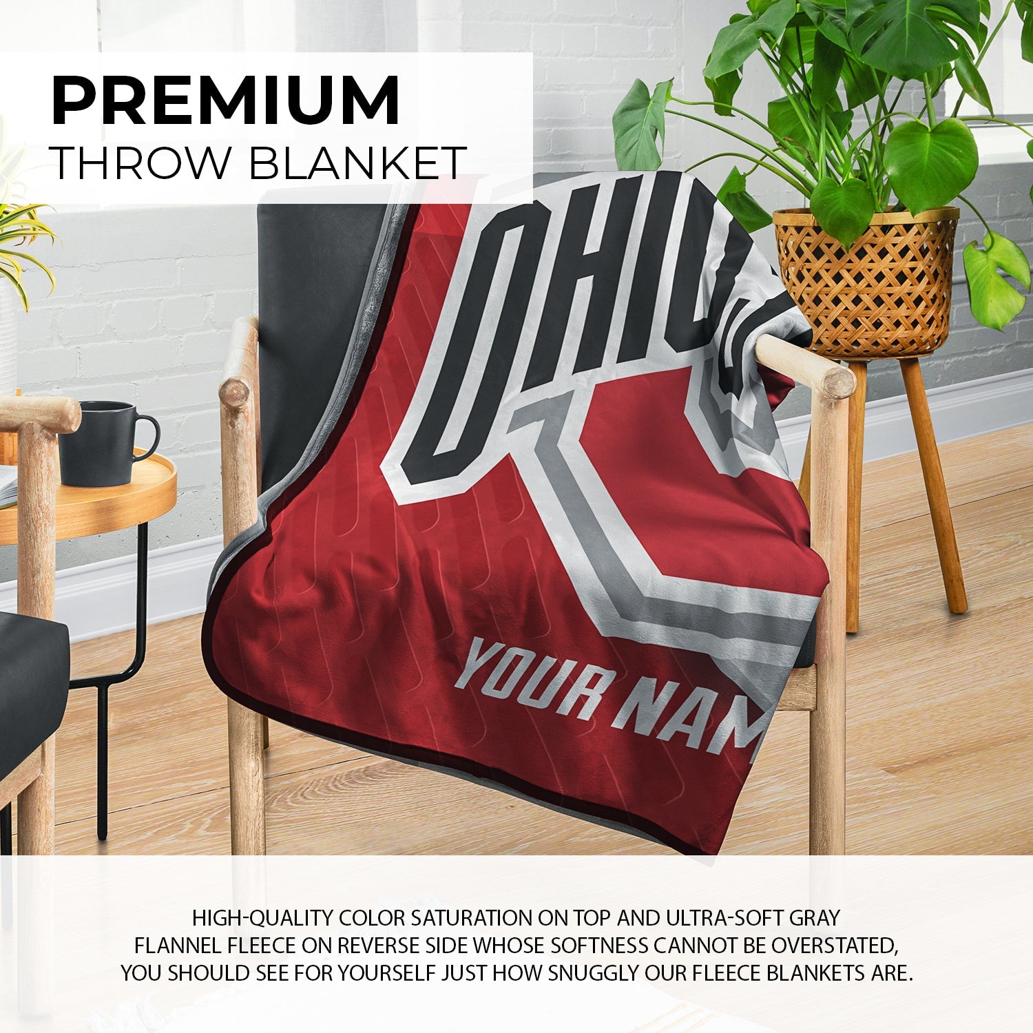 Pixsona Pixel Fleece Licensed Ohio State Flash Pixel Fleece Blanket | Personalized | Custom