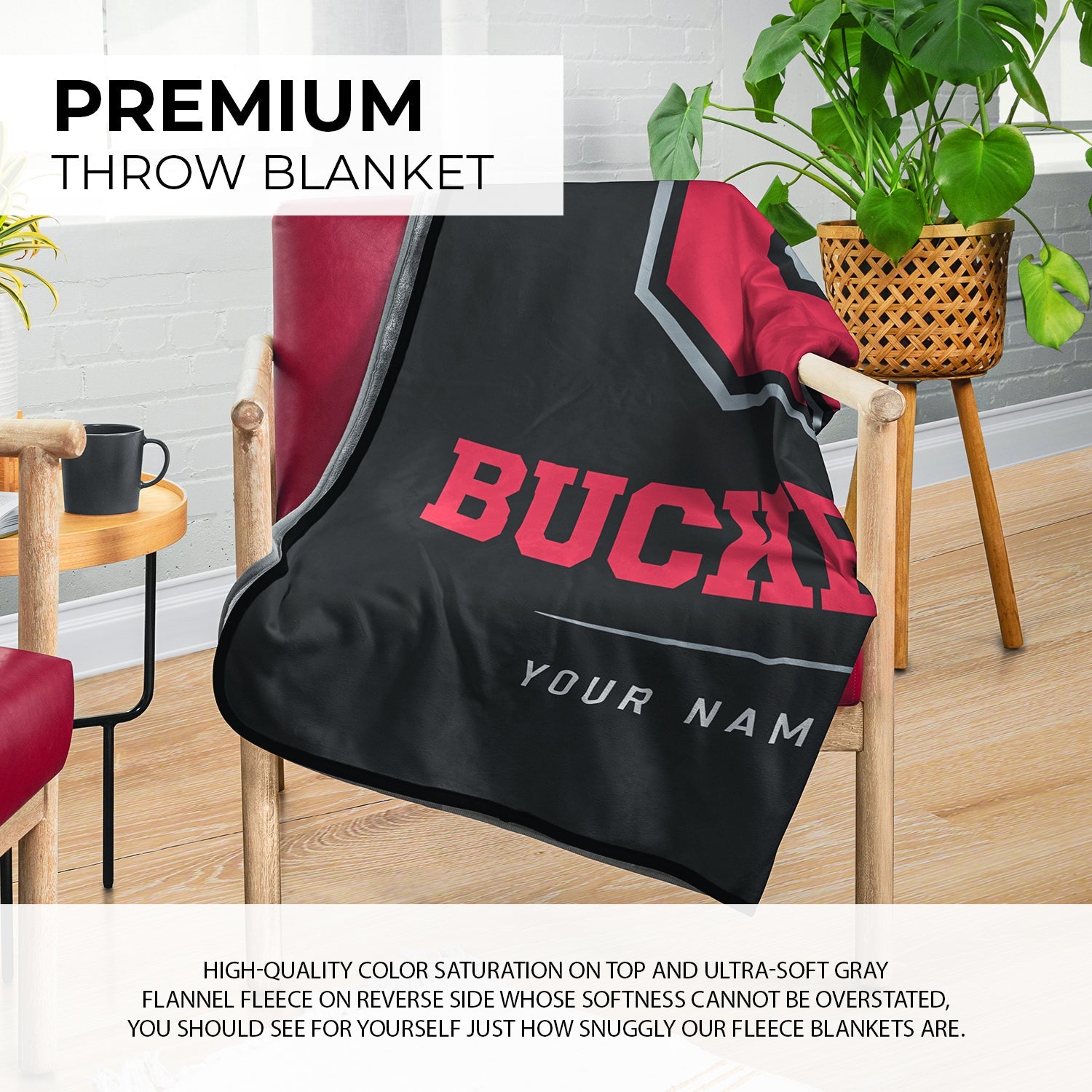 Pixsona Pixel Fleece Licensed Ohio State Buckeyes Block Pixel Fleece Blanket | Personalized | Custom