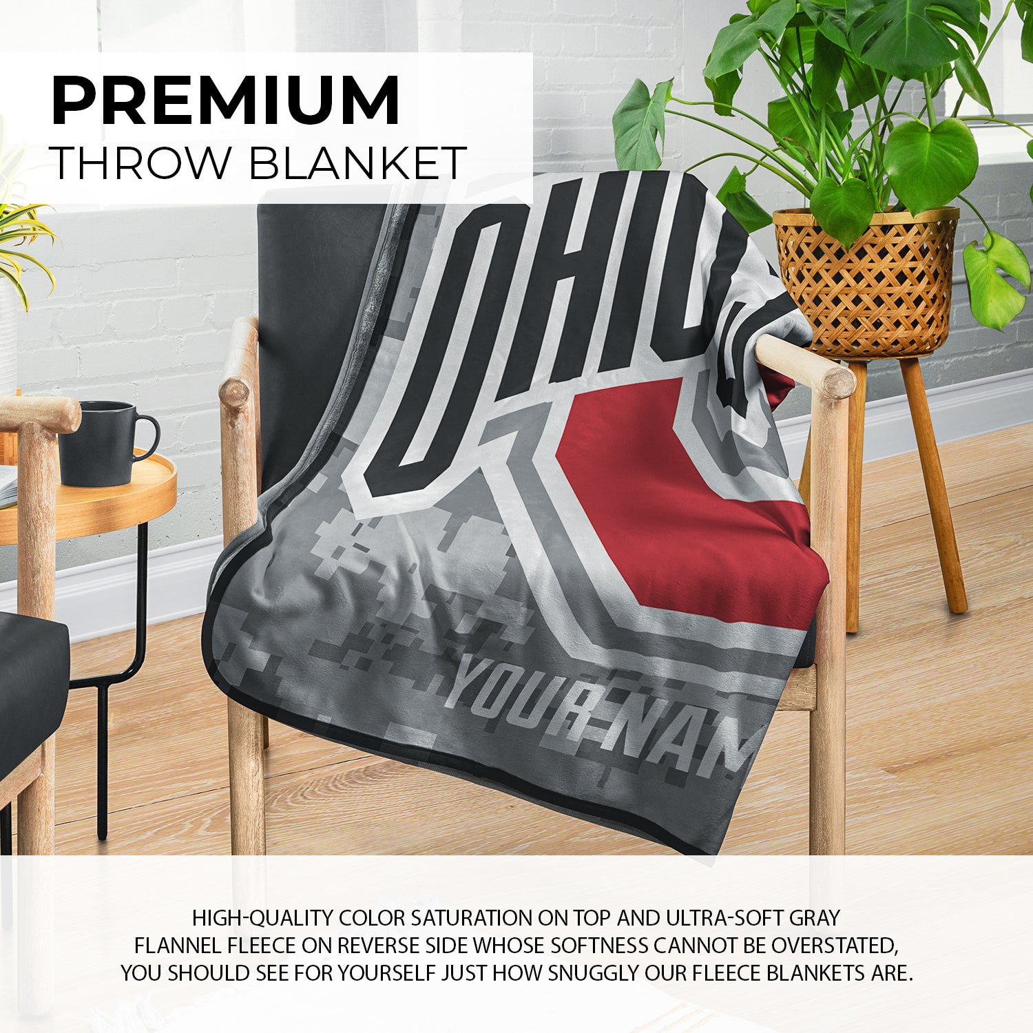 Pixsona Pixel Fleece Licensed Ohio State Buckeye Camo Pixel Fleece Blanket | Personalized | Custom