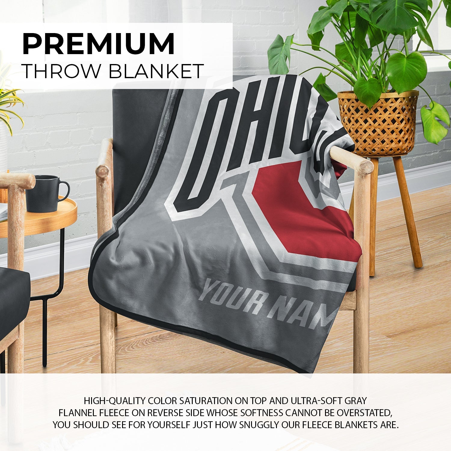 Pixsona Pixel Fleece Licensed Ohio State Buckeyes Stripe Pixel Fleece Blanket | Personalized | Custom
