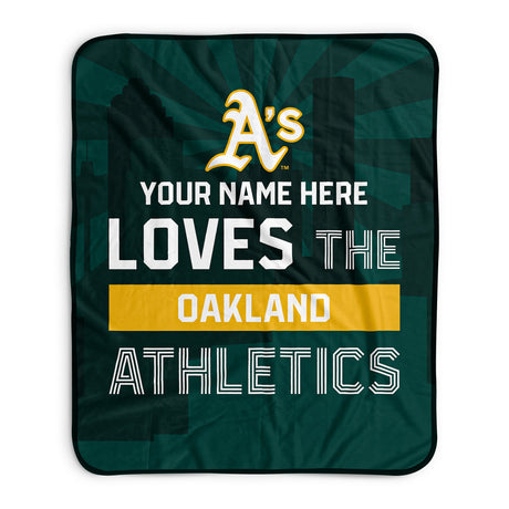 Pixsona Oakland Athletics Skyline Pixel Fleece Blanket | Personalized | Custom