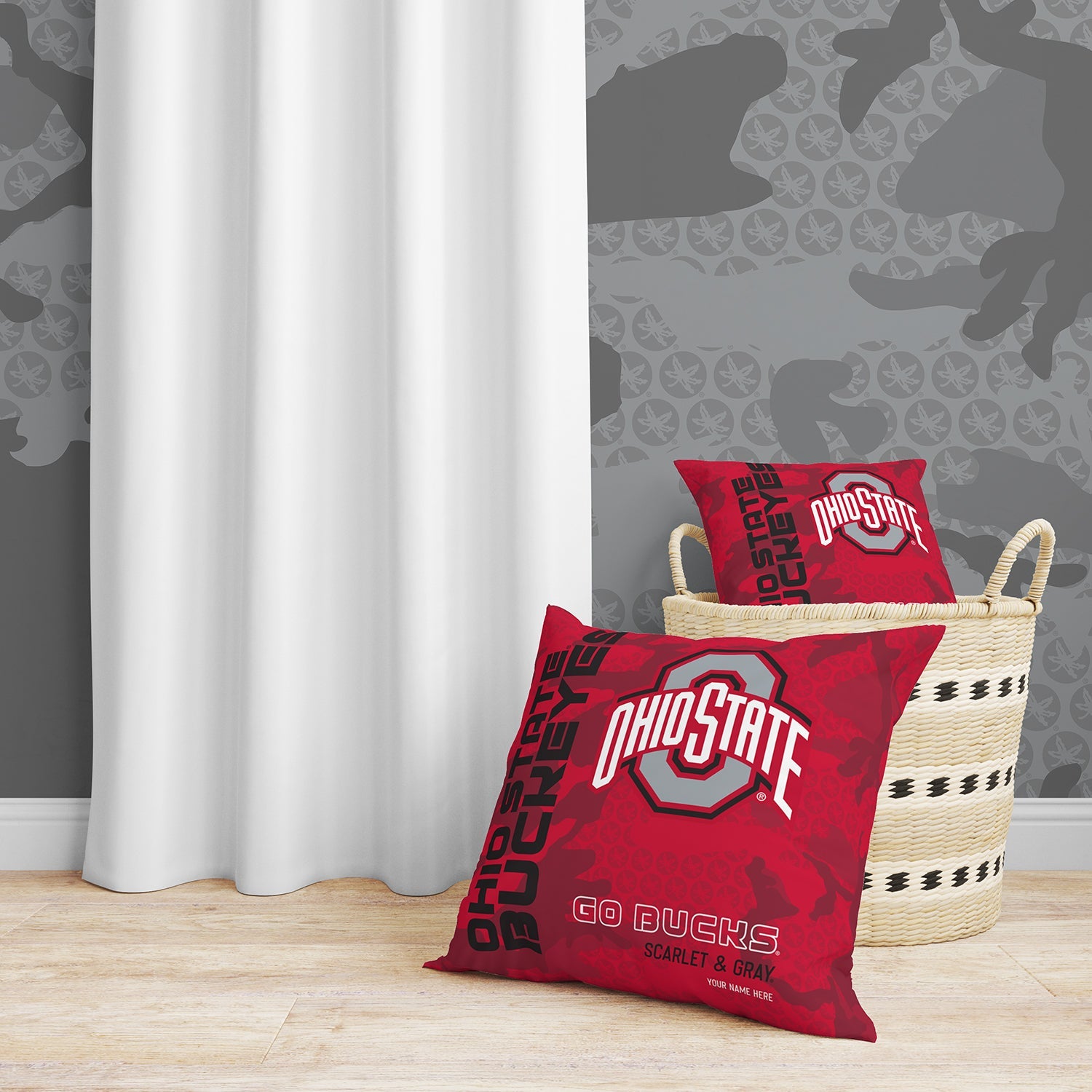 Pixsona Throw Pillows Licensed Ohio State Buckeyes Red Camo Throw Pillow | Personalized | Custom