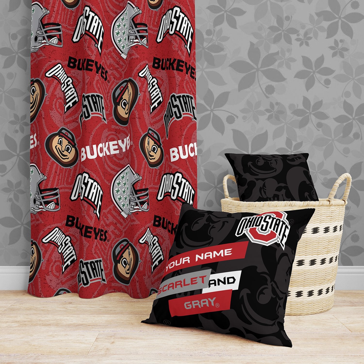 Pixsona Throw Pillows Licensed Ohio State Buckeyes Scarlet and Gray Throw Pillow | Personalized | Custom
