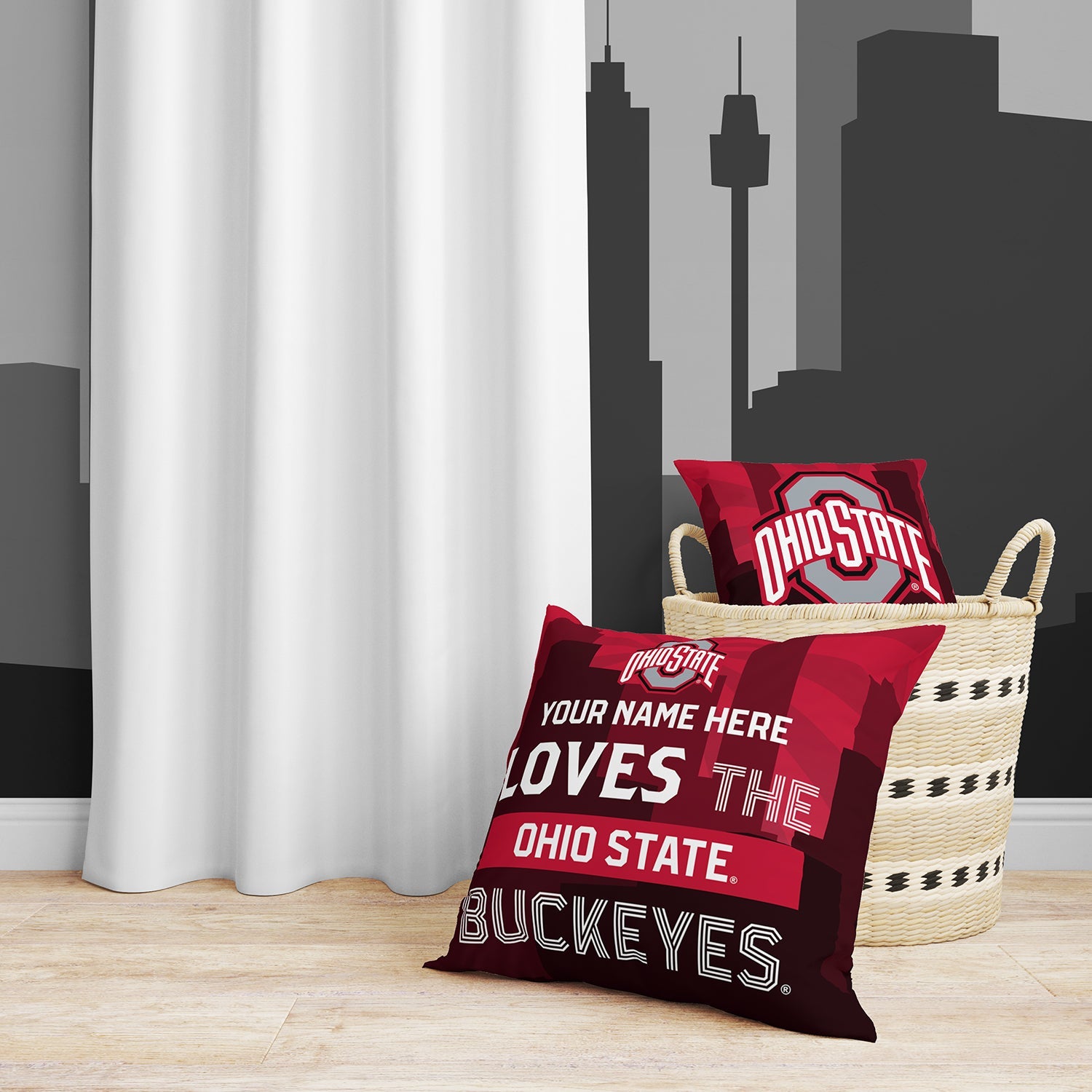 Pixsona Throw Pillows Licensed Ohio State Buckeyes Skyline Throw Pillow | Personalized | Custom