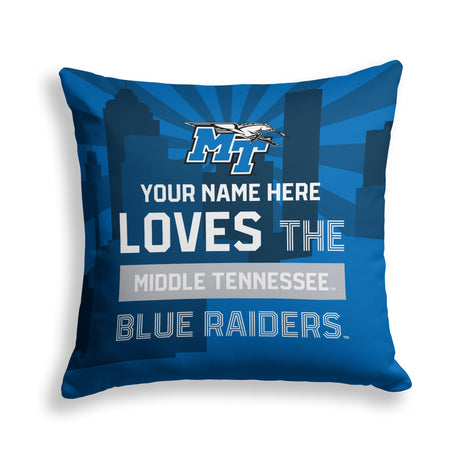 Pixsona Middle Tennessee State Blue Raiders Skyline Throw Pillow | Personalized | Custom