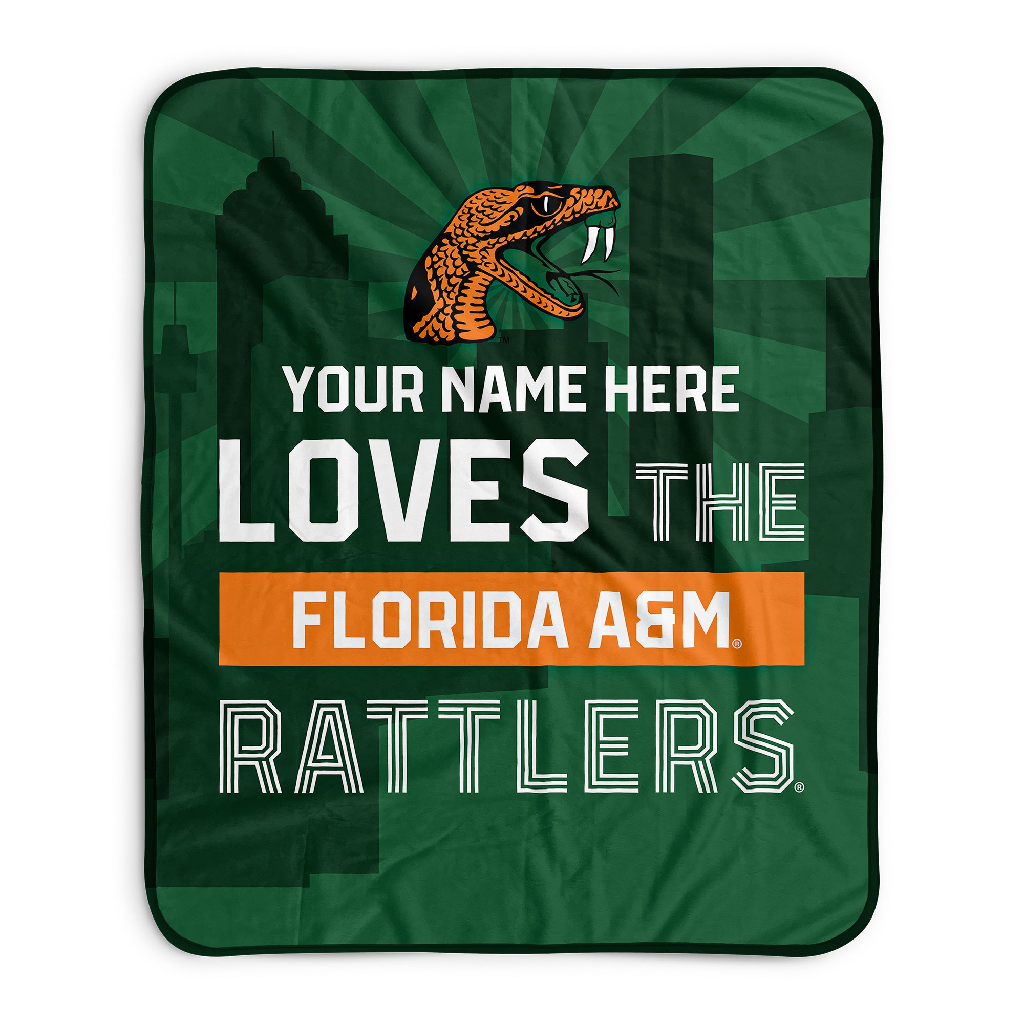 Pixsona FAMU Rattlers Skyline Pixel Fleece Blanket | Personalized | Custom