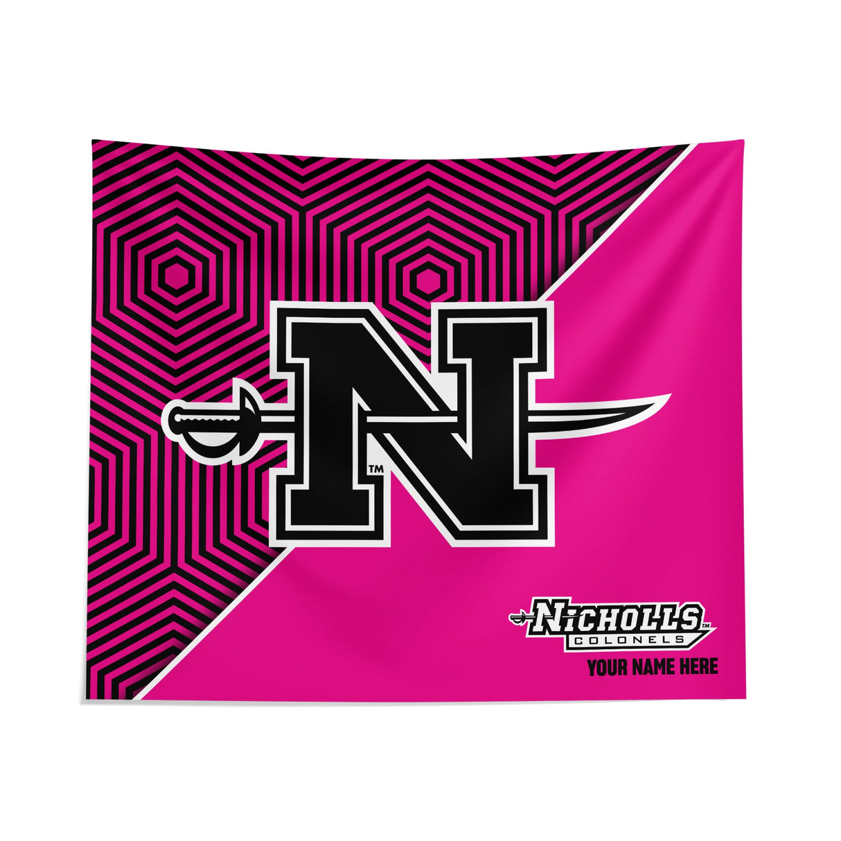 Pixsona Nicholls State Colonels Pink Implosion Tapestry | Personalized | Custom