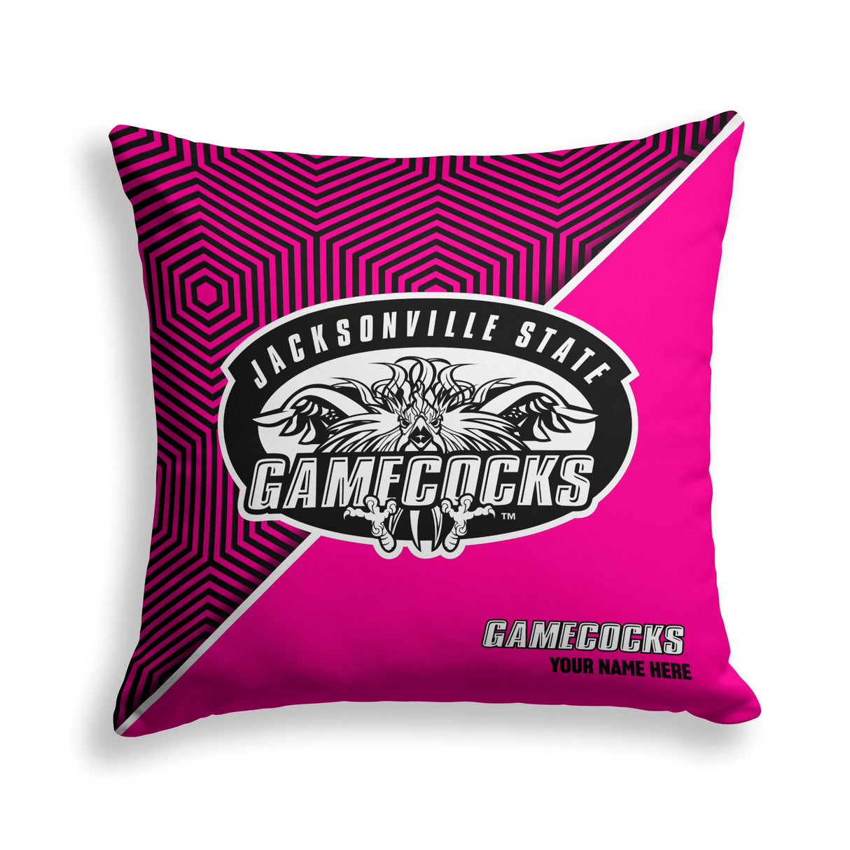 Pixsona Jacksonville State Gamecocks Pink Implosion Throw Pillow | Personalized | Custom