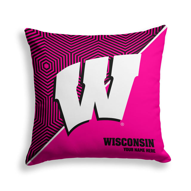 Pixsona Wisconsin Badgers Pink Implosion Throw Pillow | Personalized | Custom