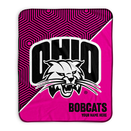 Pixsona Ohio Bobcats Pink Implosion Pixel Fleece Blanket | Personalized | Custom