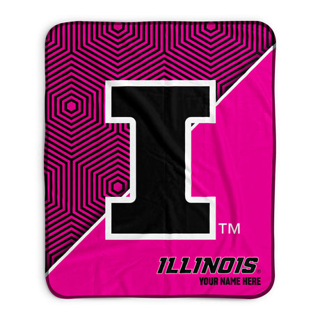 Pixsona Illinois Fighting Illini Pink Implosion Pixel Fleece Blanket | Personalized | Custom