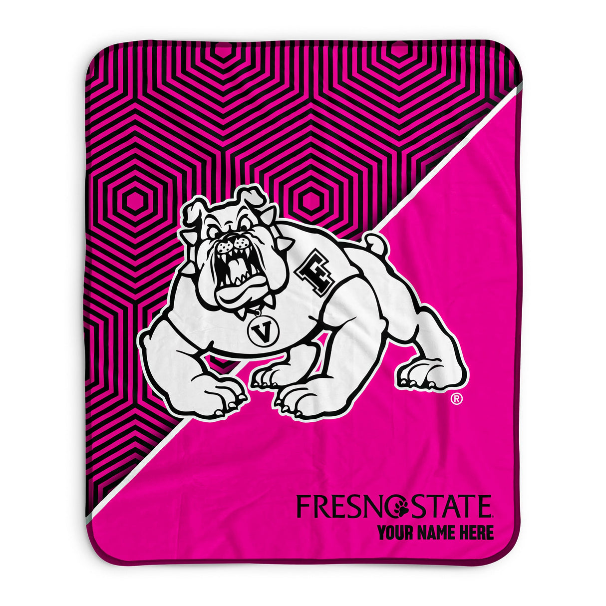 Pixsona Fresno State Bulldogs Pink Implosion Pixel Fleece Blanket | Personalized | Custom