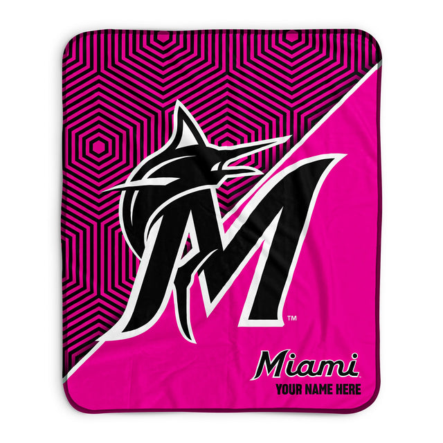 Pixsona Miami Marlins Pink Implosion Pixel Fleece Blanket | Personalized | Custom