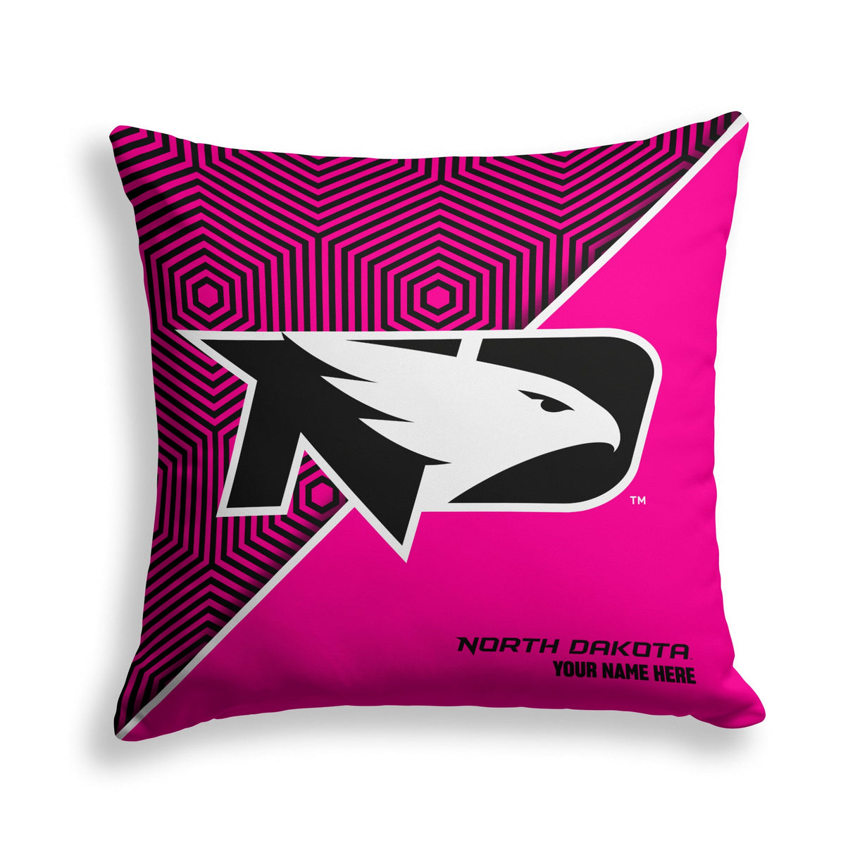 Pixsona North Dakota Fighting Hawks Pink Implosion Throw Pillow | Personalized | Custom