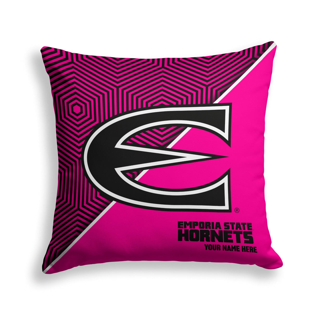 Pixsona Emporia State Hornets Pink Implosion Throw Pillow | Personalized | Custom