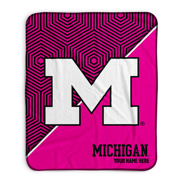 Pixsona Michigan Wolverines Pink Implosion Pixel Fleece Blanket | Personalized | Custom