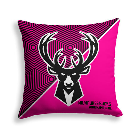 Pixsona Milwaukee Bucks Pink Implosion Throw Pillow | Personalized | Custom