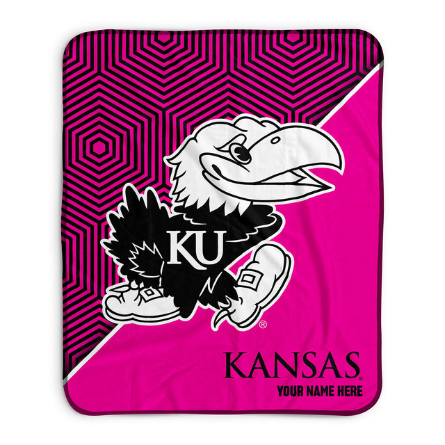 Pixsona Kansas Jayhawks Pink Implosion Pixel Fleece Blanket | Personalized | Custom