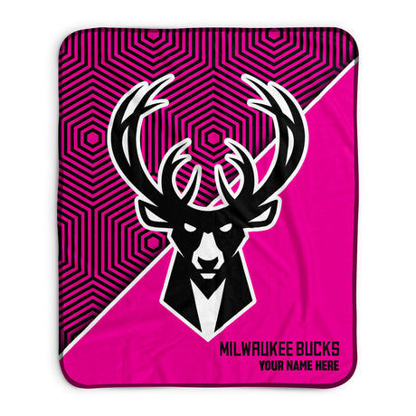 Pixsona Milwaukee Bucks Pink Implosion Pixel Fleece Blanket | Personalized | Custom