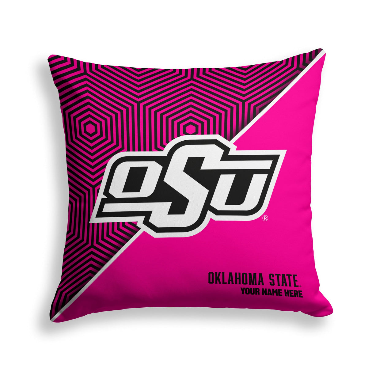 Pixsona Oklahoma State Cowboys Pink Implosion Throw Pillow | Personalized | Custom