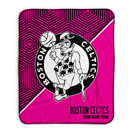 Pixsona Boston Celtics Pink Implosion Pixel Fleece Blanket | Personalized | Custom