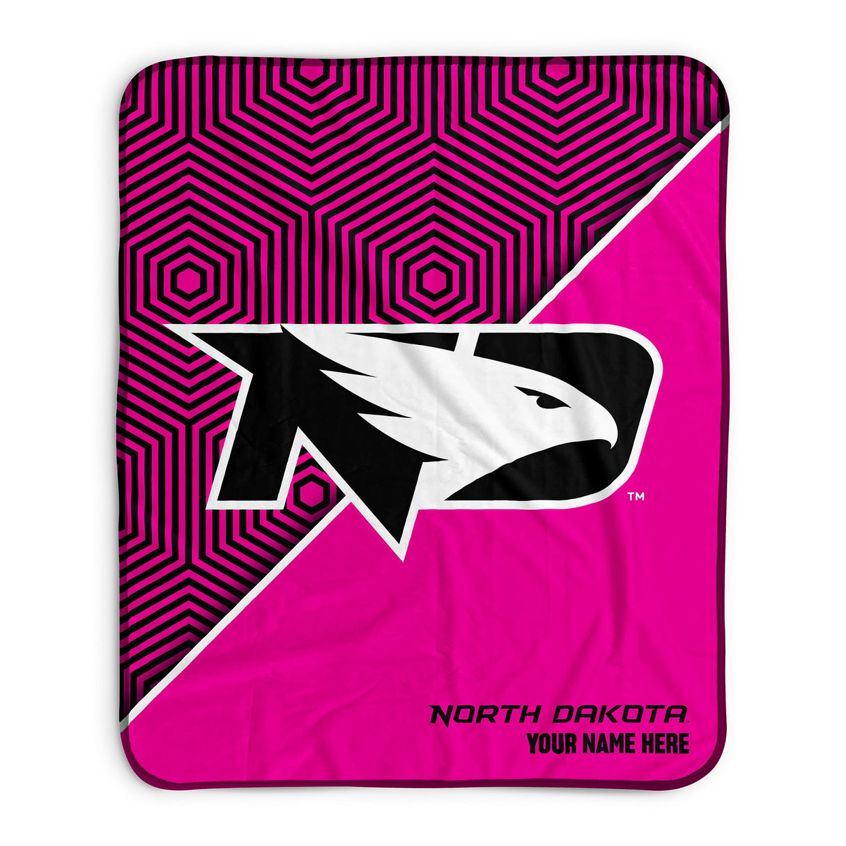 Pixsona North Dakota Fighting Hawks Pink Implosion Pixel Fleece Blanket | Personalized | Custom