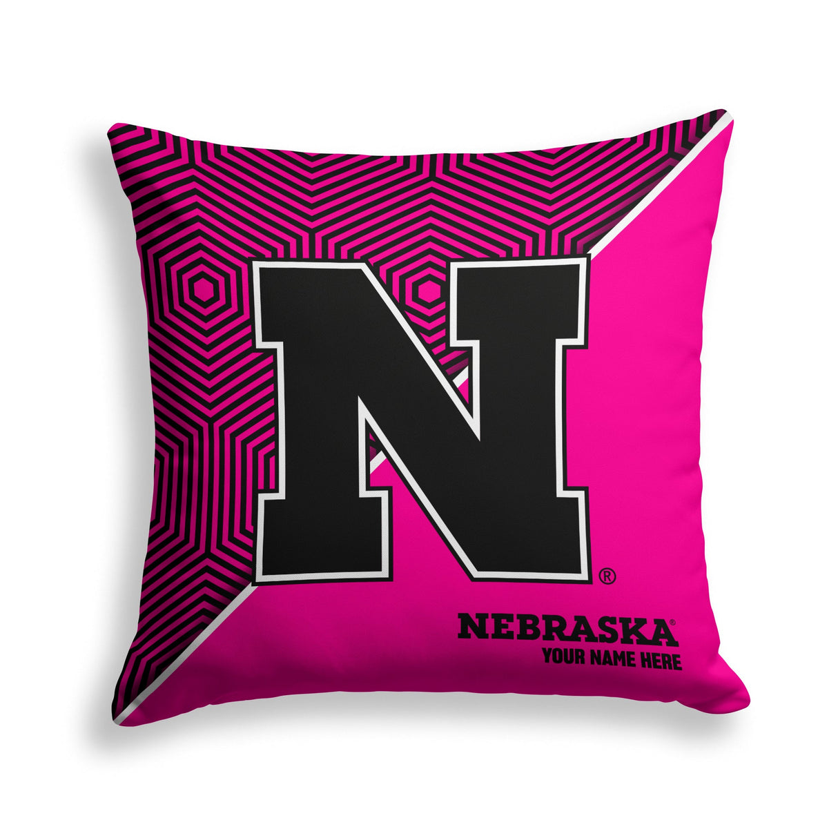 Pixsona Nebraska Huskers Pink Implosion Throw Pillow | Personalized | Custom