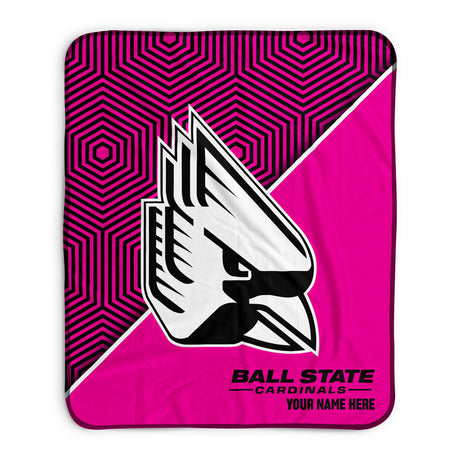 Pixsona Ball State Cardinals Pink Implosion Pixel Fleece Blanket | Personalized | Custom