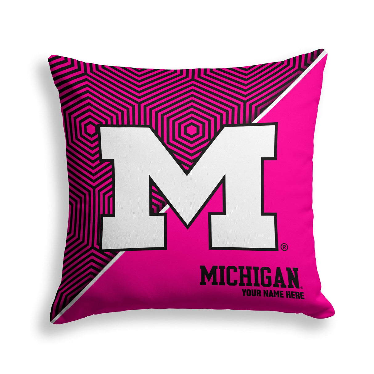 Pixsona Michigan Wolverines Pink Implosion Throw Pillow | Personalized | Custom