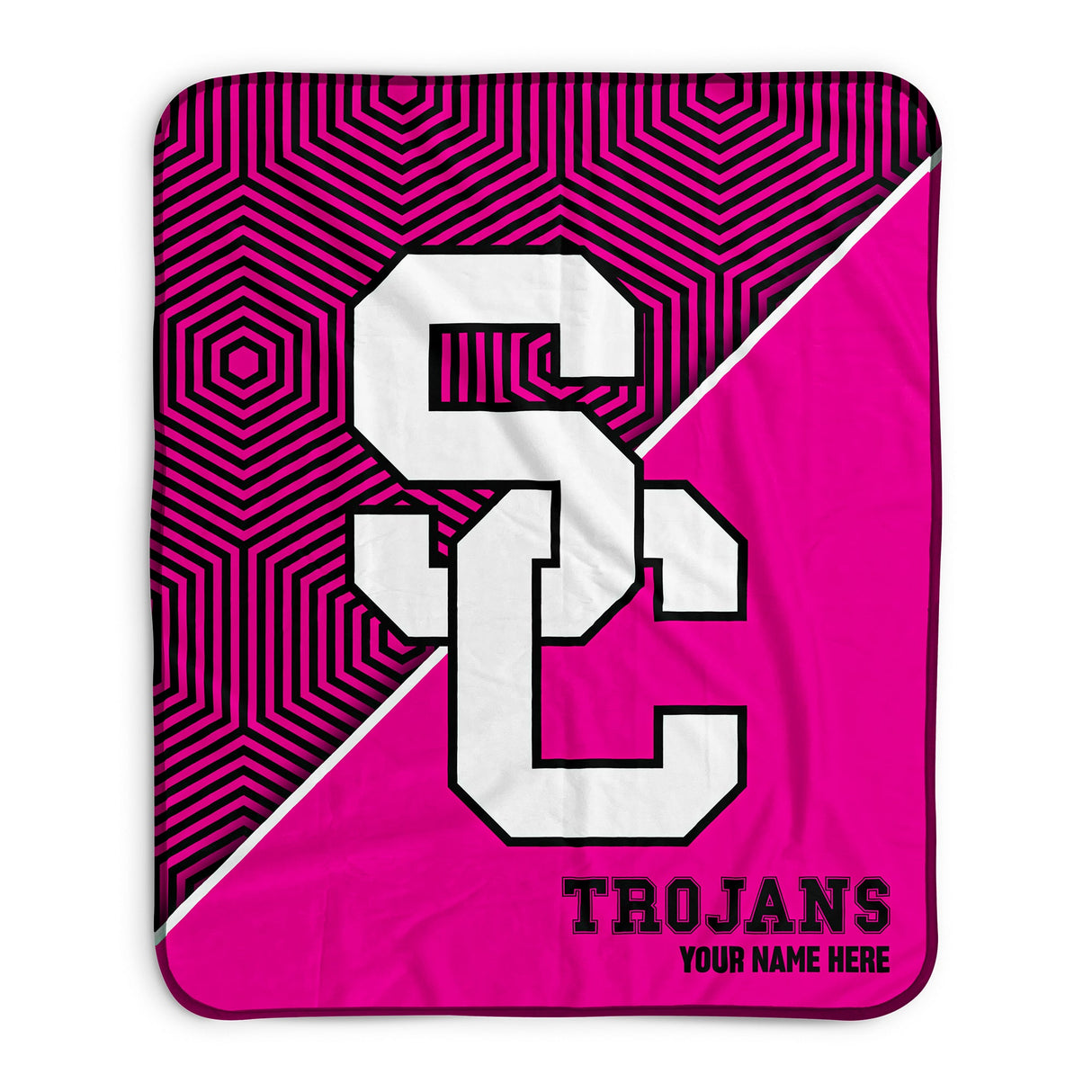 Pixsona USC Trojans Pink Implosion Pixel Fleece Blanket | Personalized | Custom