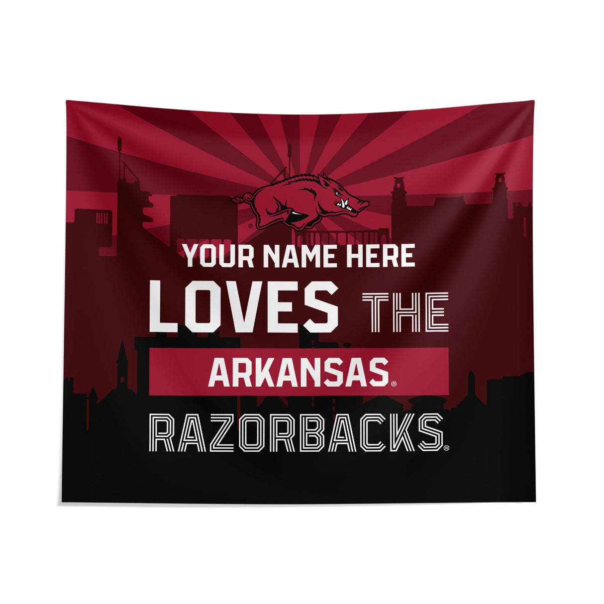 Pixsona Arkansas Razorbacks Skyline Tapestry | Personalized | Custom