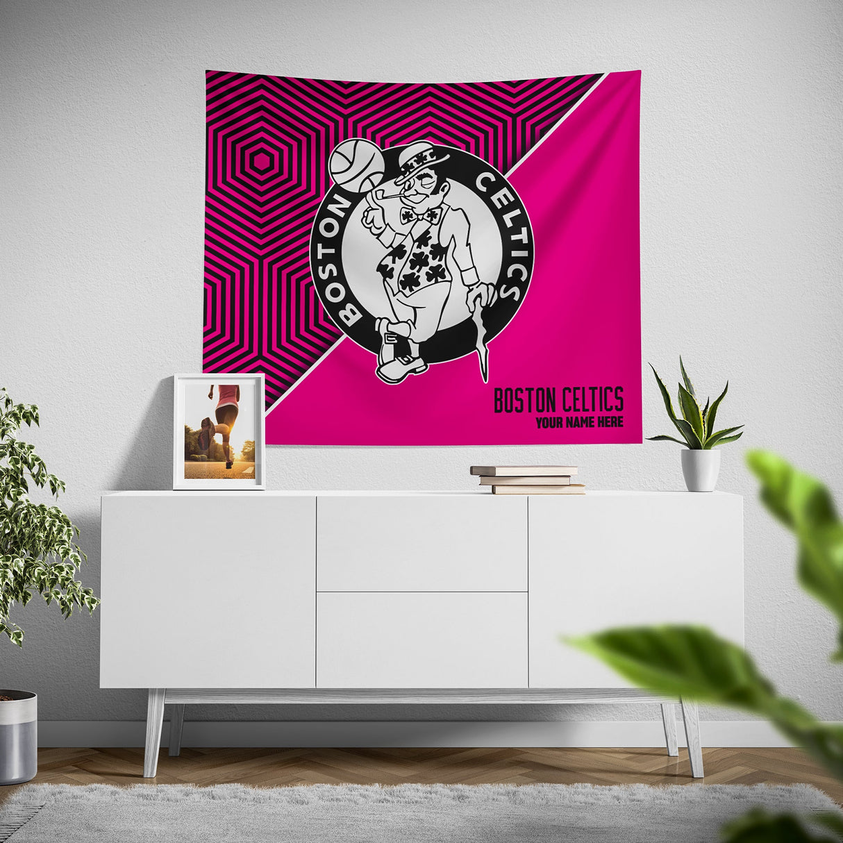 Pixsona Boston Celtics Pink Implosion Tapestry | Personalized | Custom