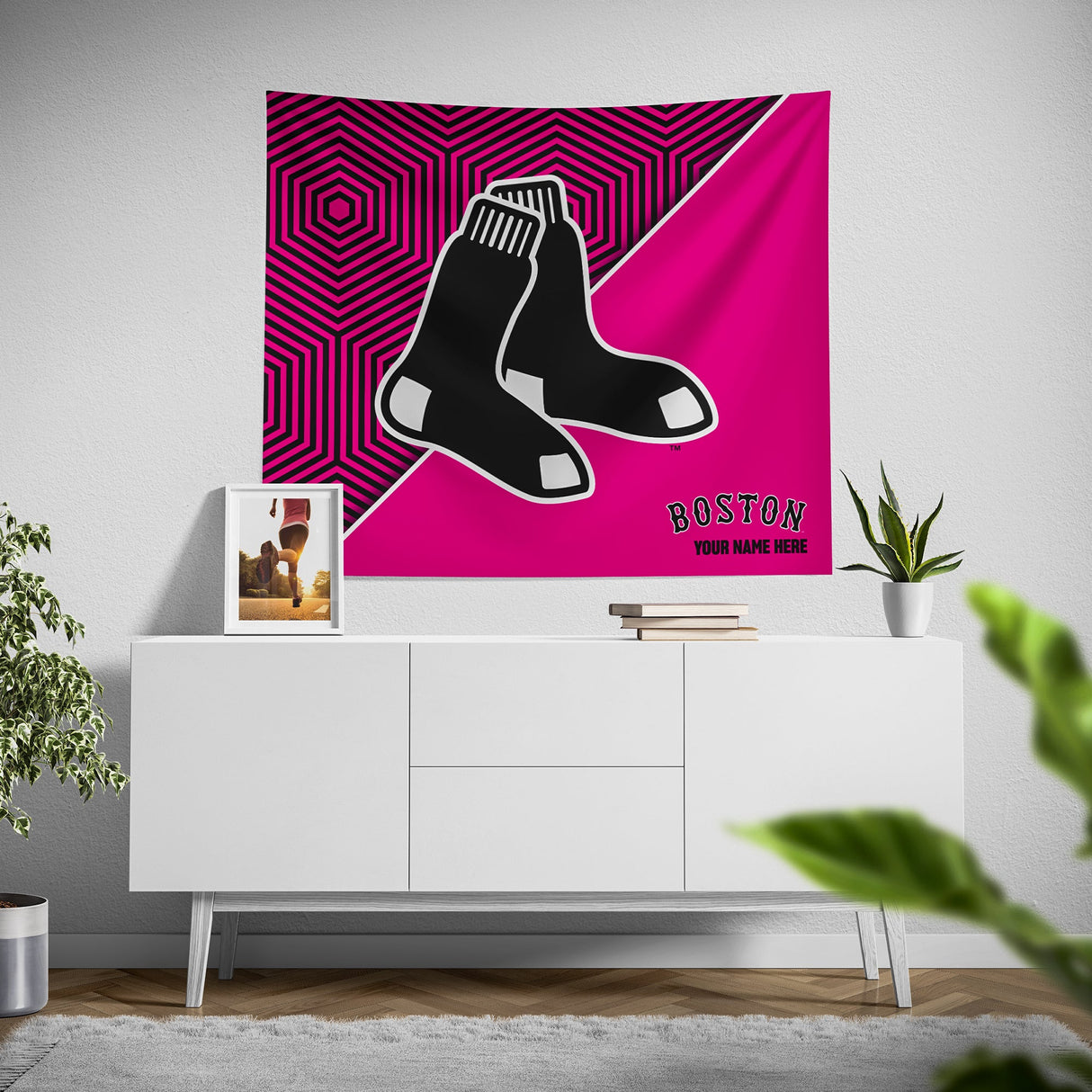 Pixsona Boston Red Sox Pink Implosion Tapestry | Personalized | Custom