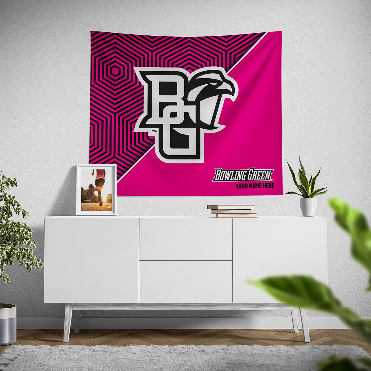 Pixsona Bowling Green Falcons Pink Implosion Tapestry | Personalized | Custom