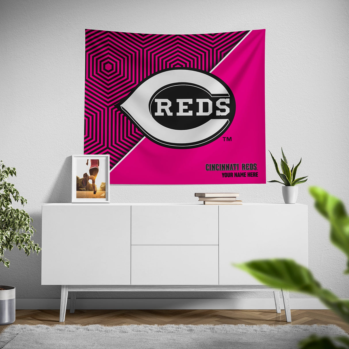 Pixsona Cincinnati Reds Pink Implosion Tapestry | Personalized | Custom