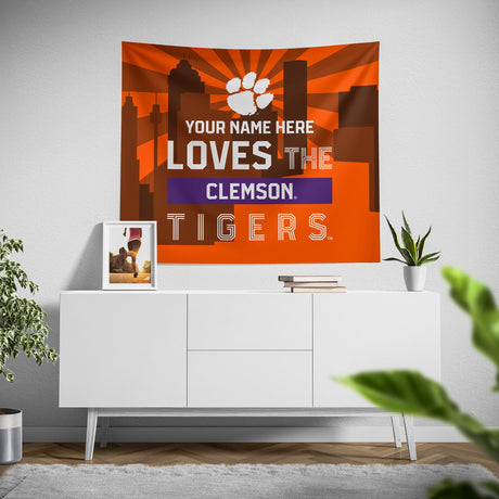 Pixsona Clemson Tigers Skyline Tapestry | Personalized | Custom