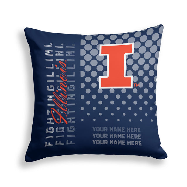 Pixsona Illinois Fighting Illini Halftone Throw Pillow | Personalized | Custom