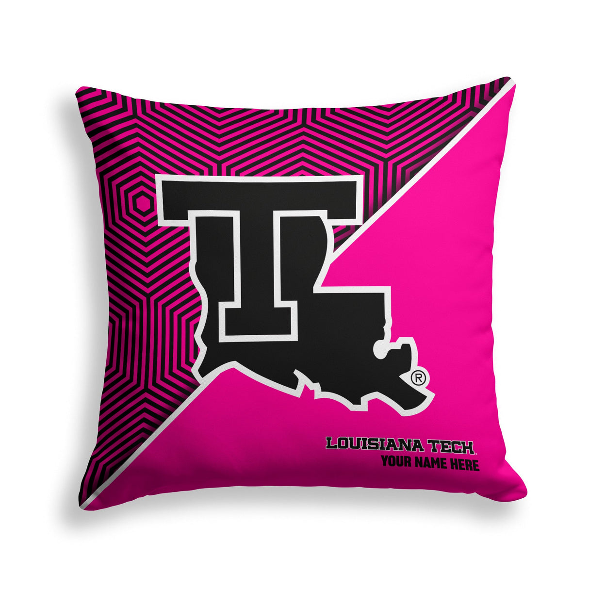 Pixsona Louisiana Tech Bulldogs Pink Implosion Throw Pillow | Personalized | Custom