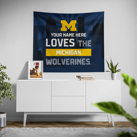 Pixsona Michigan Wolverines Skyline Tapestry | Personalized | Custom