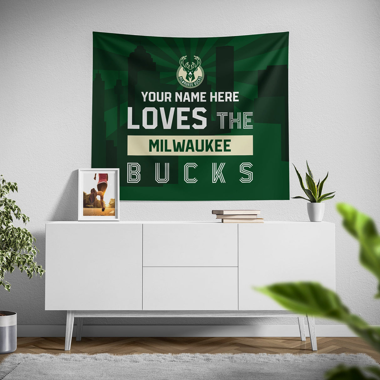 Pixsona Milwaukee Bucks Skyline Tapestry | Personalized | Custom